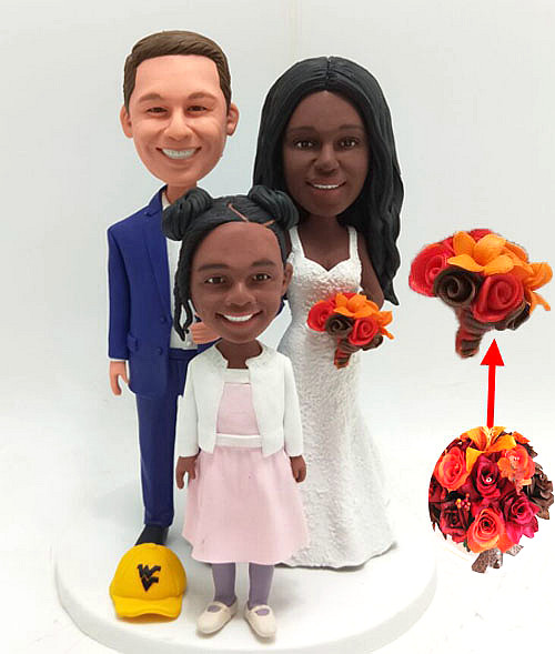 Custom Wedding Cake Topper Family with Bouquet