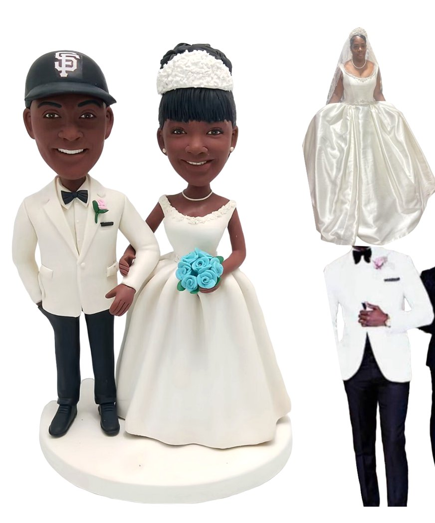 Create your own wedding cake toppers figurines from photo black couple