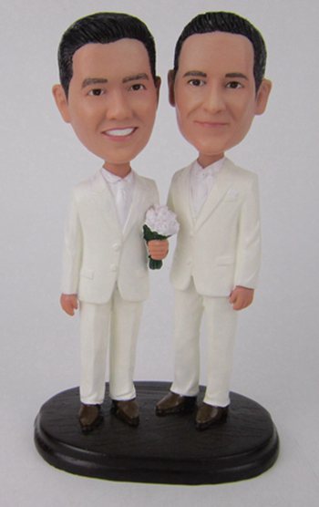 Funny 2 grooms wedding cake topper make from photo