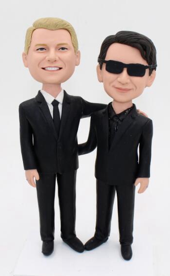Custom wedding cake topper with sunglasses for 2 grooms