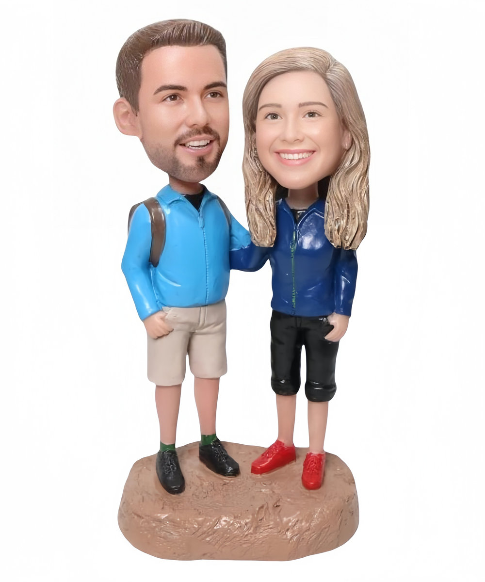 Custom Create Couple Cake Toppers Hiking Couple Custom Figurines