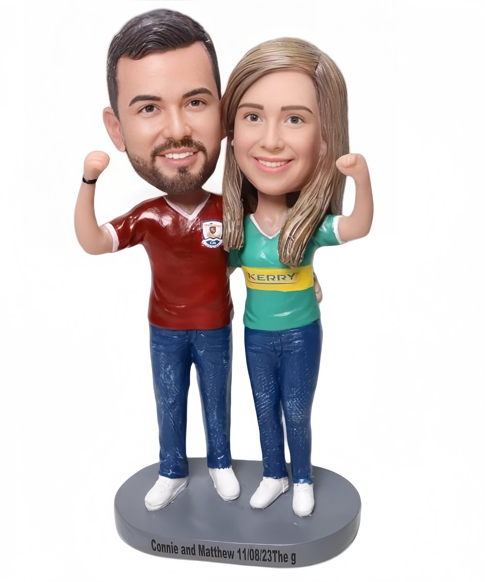 Custom Create Cool Couple Figurines Football Fans Happy Couple Cake Toppers