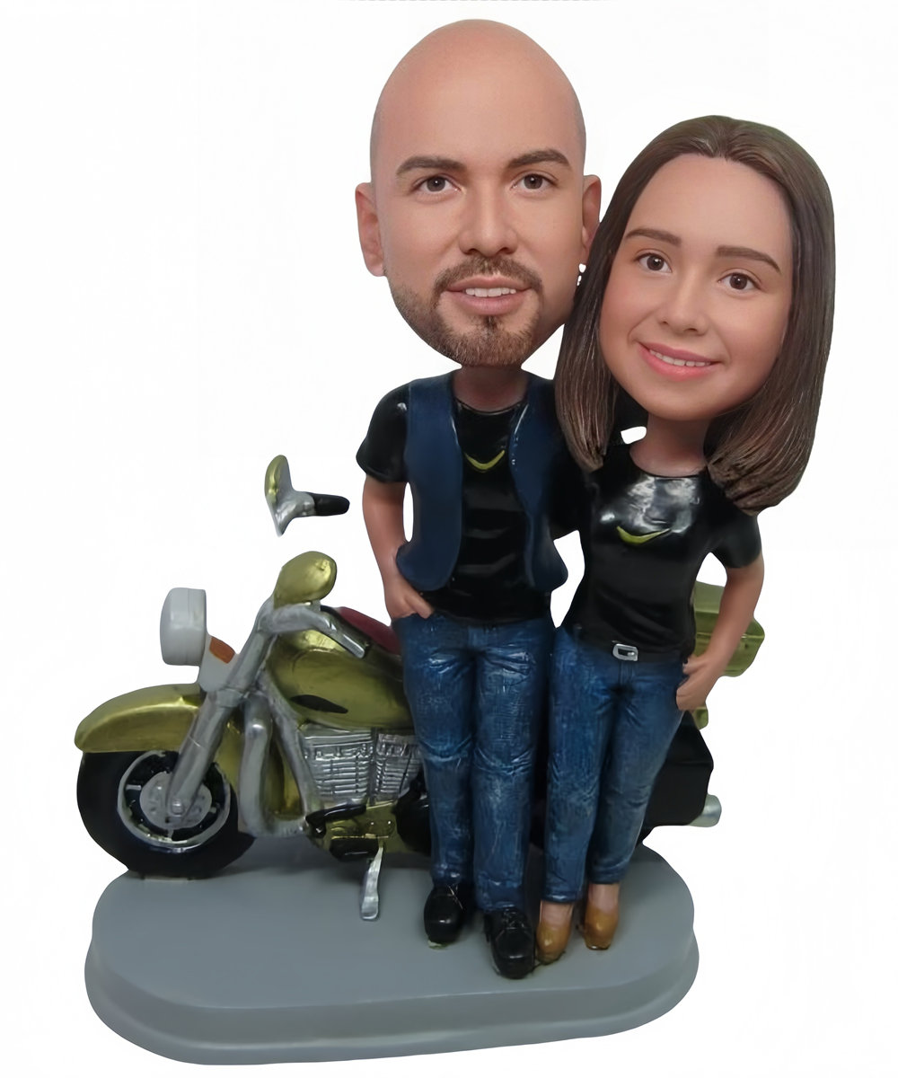 Custom Create Unique Wedding Toppers Couple Ridding Motorbike