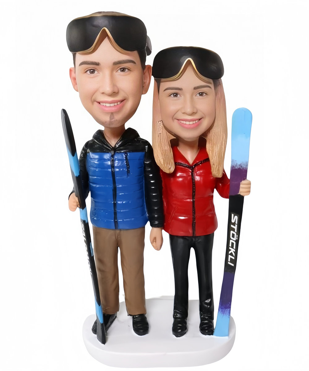 Custom Create Unique Couple Gifts Ski Couple With Skiing Board Custom Figurines