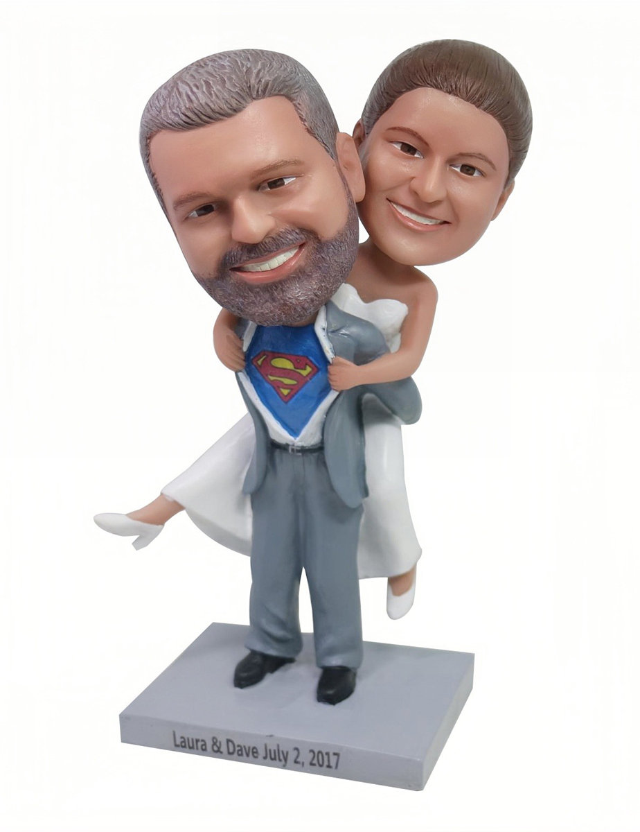 Custom Create Funny Wedding Cake Toppers Superhero Groom Carries Bride On His Back