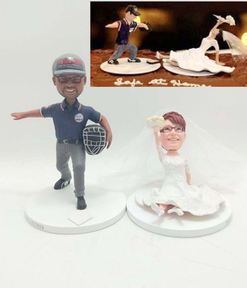 Custom Wedding Cake Topper Umpire and Sliding Bride