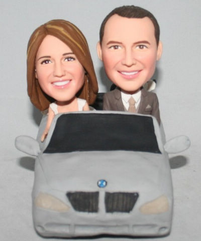 Custom Wedding Cake Toppers Figurines Couple in Car