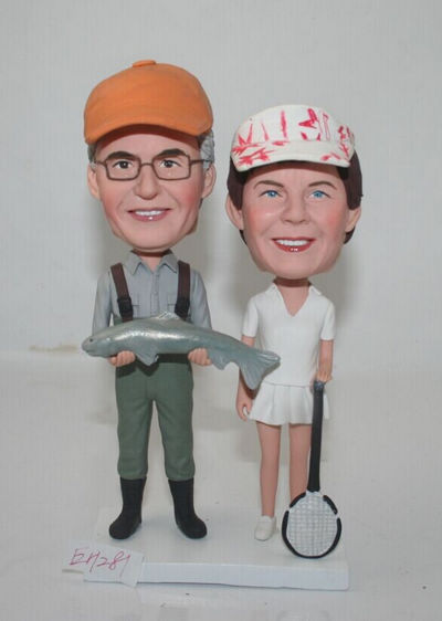 Fisherman and tennis player cake topper