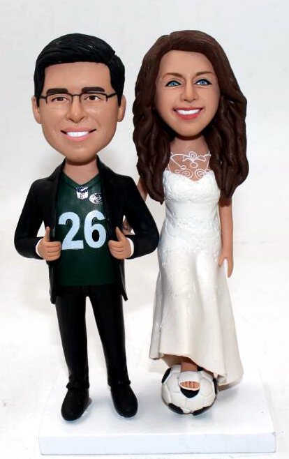 Custom wedding cake toppers tall bride with football